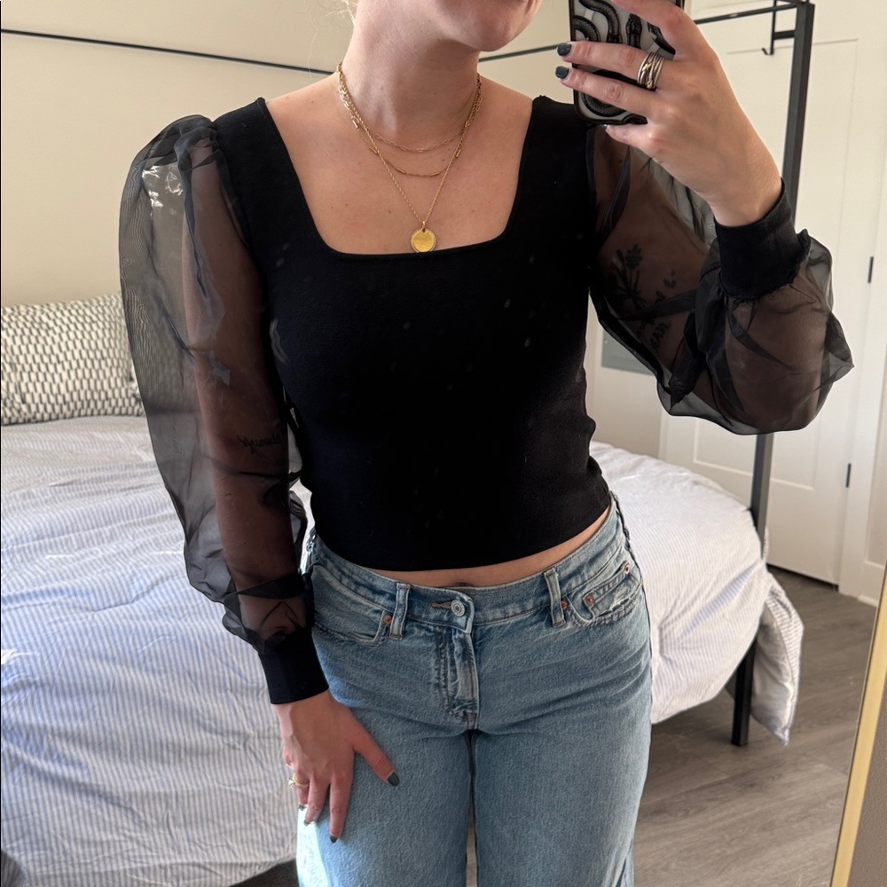 🎉HP🎉 House of Harlow 1960 Black Mesh Sleeve Top